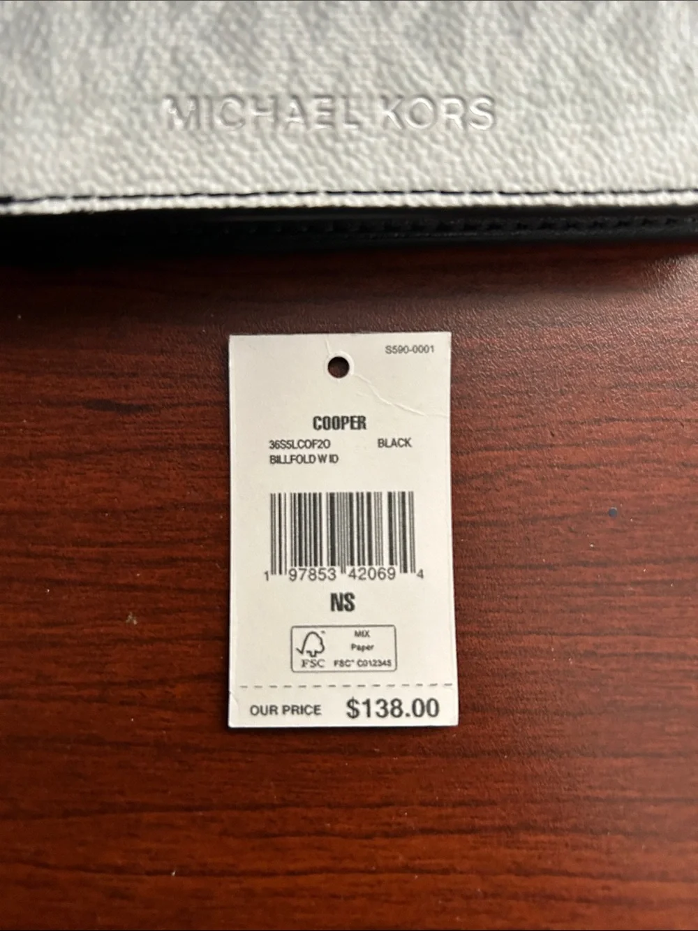 NWT $138 Michael Kors Cooper Black To White OMBRÉ MK Logo Bifold Wallet